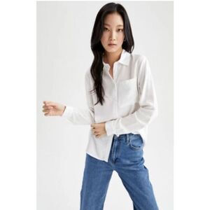 Chadwicks Shirt Blouse Linen Button Down White Size 12